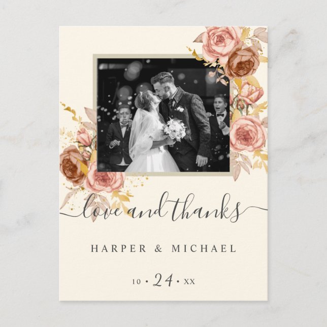 Champagne Rose Foto Hochzeit danke Postkarte (Vorderseite)