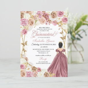 Champagne Rose Gold Butterfly Prinzessin Quinceane Einladung