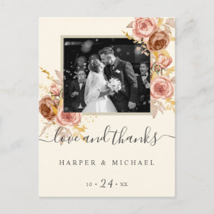 Champagne rose photo mariage merci carte postale