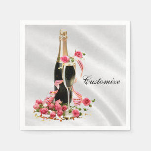 Champagne & Rose White Satin Napkins Serviette