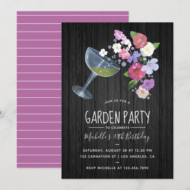 Champagne rustique floral Garden Party Invitation (Devant / Derrière)