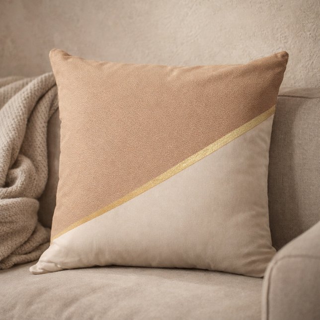 Champagne Sand Split Throw Pillow Kissen (Taupe and beige coastal accent with diagonal champagne metallic detail)