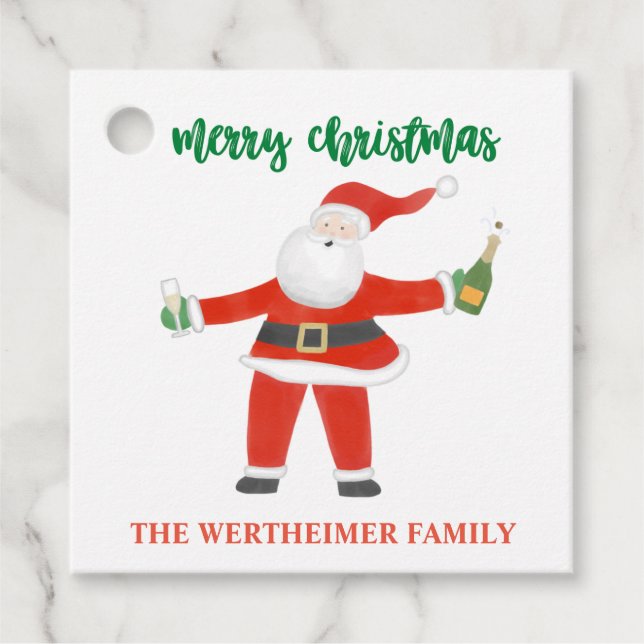 Champagne Santa Gift Tag Geschenkanhänger (Vorderseite)