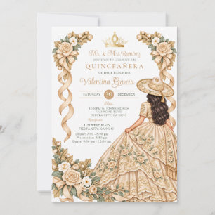 Champagne-Schale Floral Quinceañera Prinzessin 15 Einladung