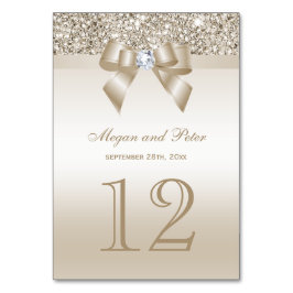 Champagne Sequins Bow Wedding Tischnummer Cards