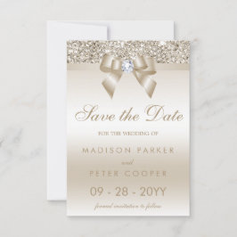 Champagne Sequins Diamond Bow Save the Date