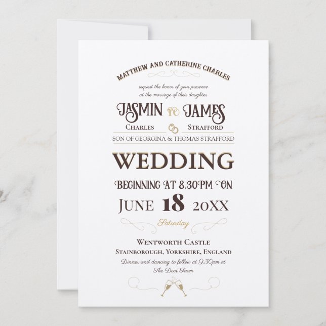 Champagne Shimmer Heritage Schriftart Hochzeit Einladung (Vorderseite)