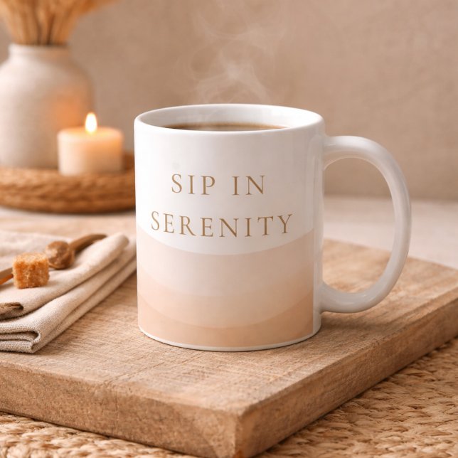 Champagne Shore Calm Classic Mug, 11 oz Kaffeetasse (Taupe to ivory ombre with Sip in Serenity for elevated coastal mornings)