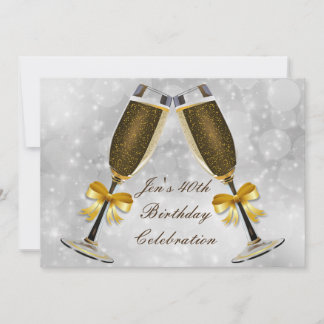 Champagne Silber Glamour 40. Geburtstag Party Einladung