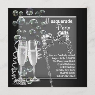 Champagne Silber Schwarze Maskerade-Party Einladung