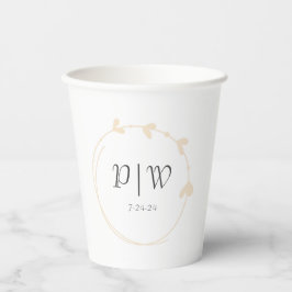 Champagne Simple Heart Wreath Monogram Wedding Pappbecher