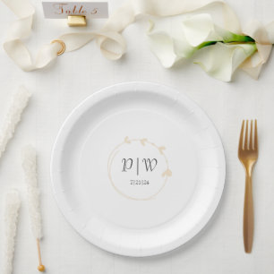 Champagne Simple Monogram Herz Wedding Pappteller
