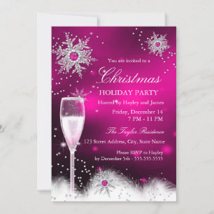 Champagne Snowflakes Weihnachtsfeier Rosa Einladung