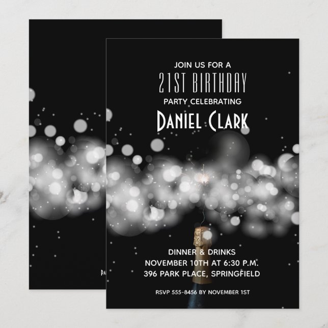 Champagne Sparkle 21. Geburtstag Party Einladungen (Vorne/Hinten)