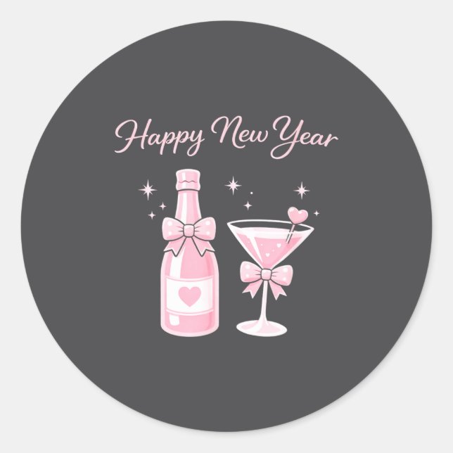 Champagne Swea Martini Coquette Happy New Year Par Runder Aufkleber (Vorderseite)