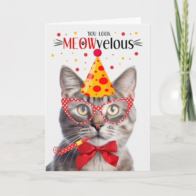 Champagne Tabby Cat MEOWvelous Birthday Karte (Vorderseite)