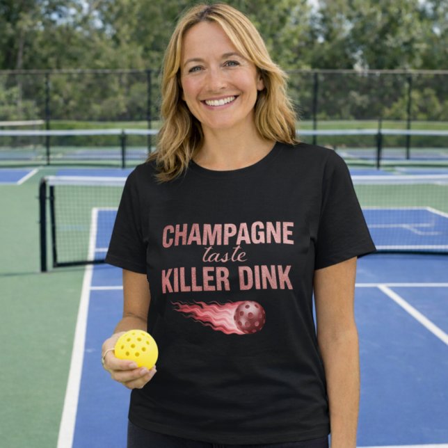 Champagne Taste Killer Dink - Rose Gold Pickleball T-Shirt (Von Creator hochgeladen)