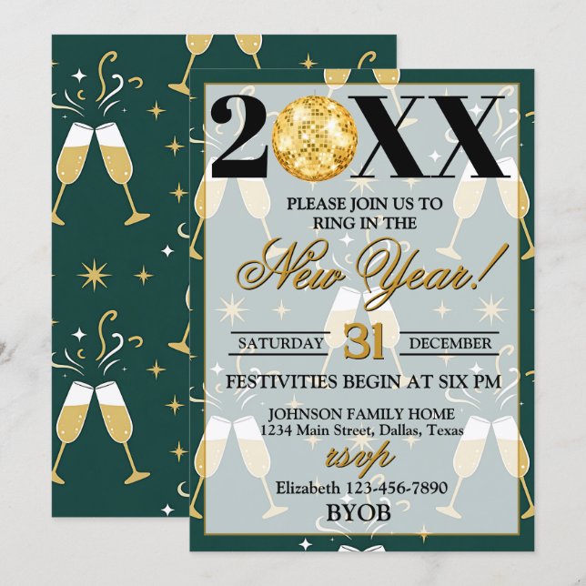 Champagne Toast 2026 New Years Eve Party Einladung (Vorne/Hinten)