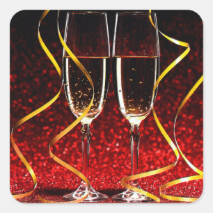 Champagne-Toast am neue Jahr-Tag Quadratischer Aufkleber