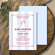 Champagne Toast Blue & Red Wavy Border Baby Dusche