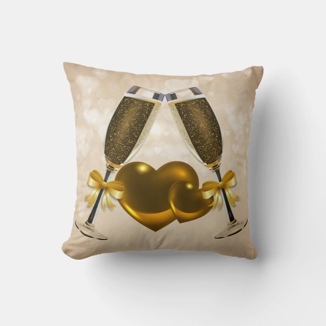Champagne Toast Double Hearts Kissen (Vorderseite)