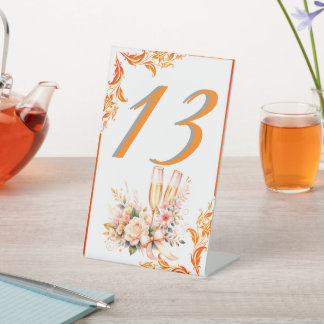 Champagne Toast Floral Bridal Shower Table Number Sockelschild