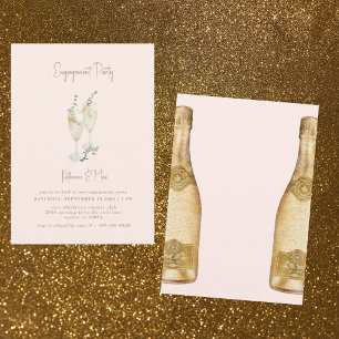 Champagne Toast Gold Text Blush Engagement Party Einladung