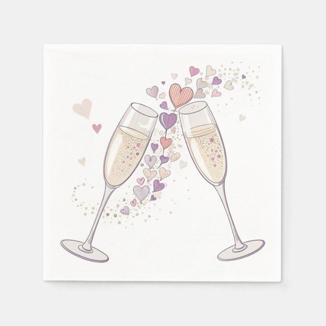 Champagne Toast Napkins - Herz und Blasen Serviette (Vorderseite)