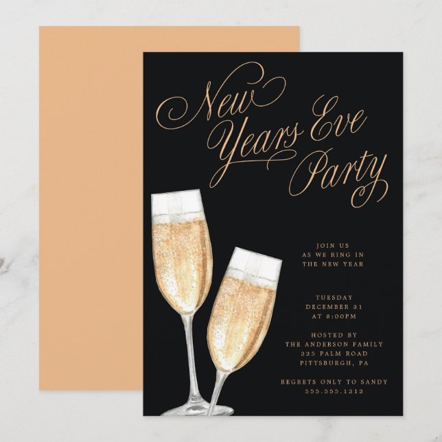 Champagne Toast Nouvel An Soirée Invitation (Devant / Derrière)