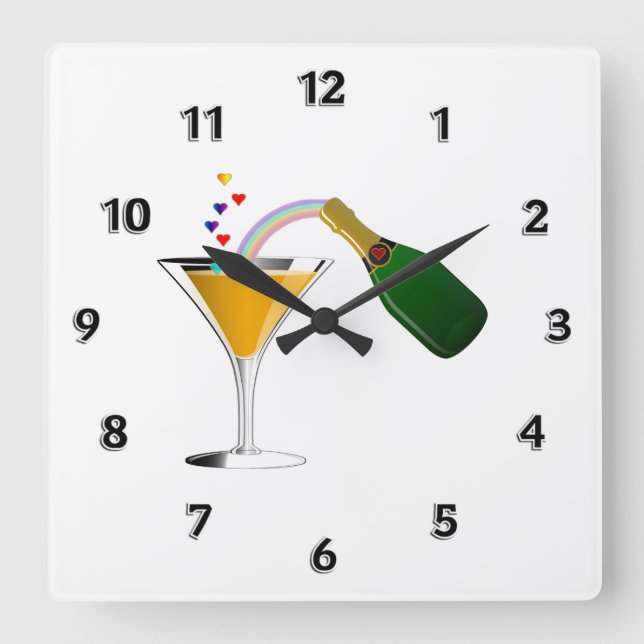 Champagne-Toast Quadratische Wanduhr (Vorderseite)