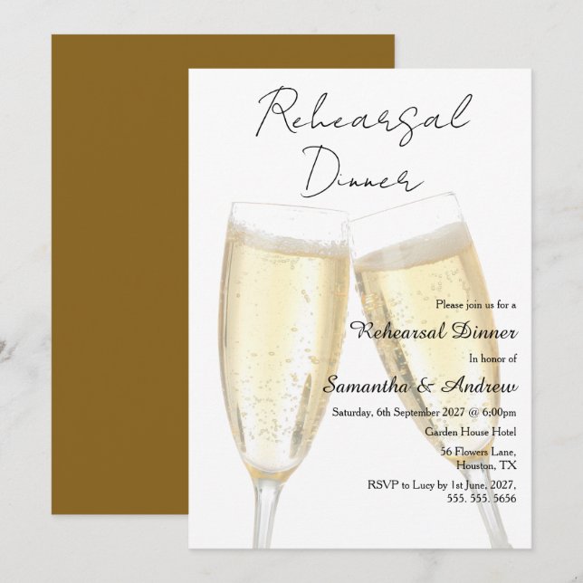 Champagne Toast Rehearsal Dinner Einladung (Vorne/Hinten)