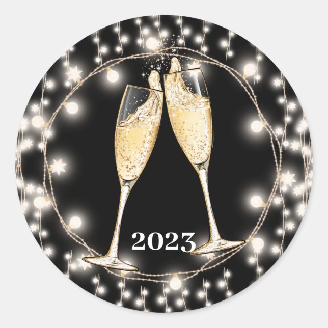 Champagne Toast String Lights Runder Aufkleber (Vorderseite)