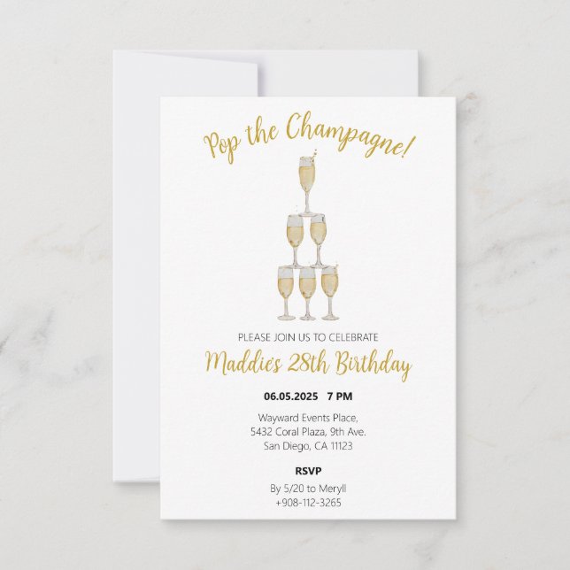 Champagne Tower Birthday Invites Dankeskarte (Vorderseite)