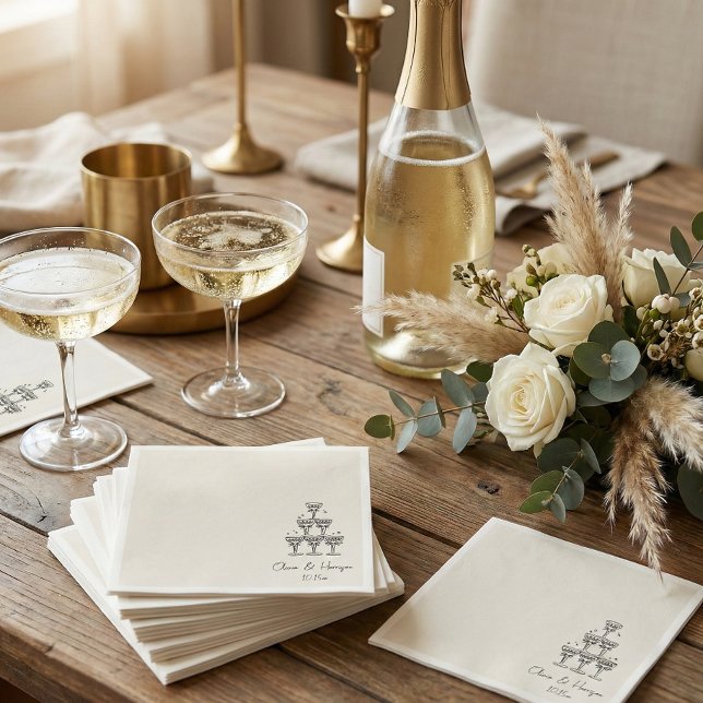 Champagne Tower Doodle Custom Name Wedding Serviette (Von Creator hochgeladen)