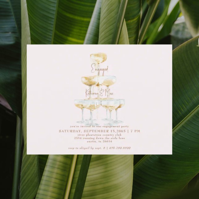 Champagne Tower Gold Text Blush Engagement Party   Postkarte (Von Creator hochgeladen)