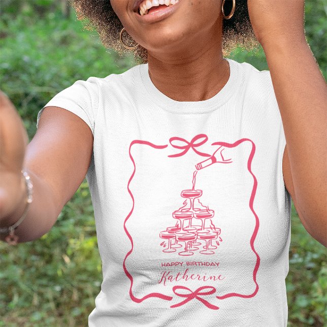 Champagne Tower Pink Hand Drawn Scribble Birthday  T-Shirt (Von Creator hochgeladen)