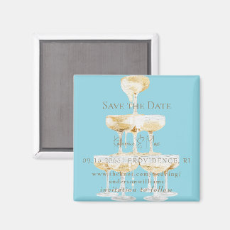 Champagne Tower Turquoise Wedding Save the Date Magnet