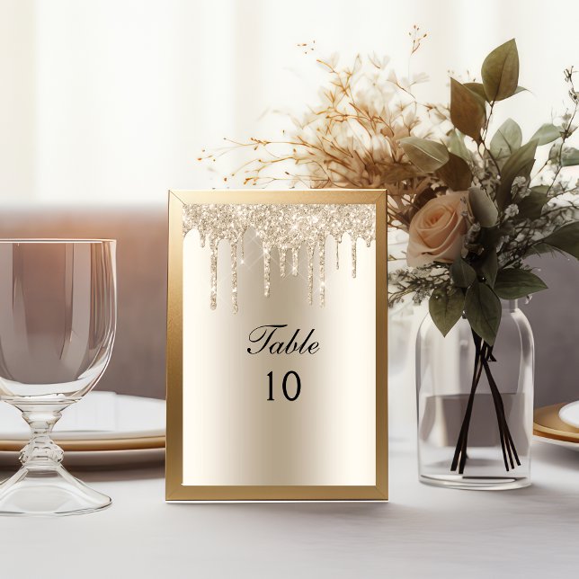 Champagne-Tröpfchen-Glitter-Hochzeit-Tischnummer  Einladung (Champagne Dripping Glitter Quinceanera Table number Cards)
