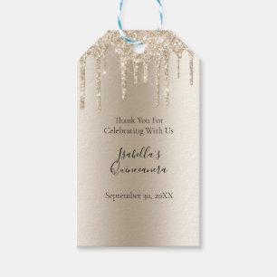 Champagne-Tröpfchen-Glitzer-Quinceanera-Geschenkan Geschenkanhänger