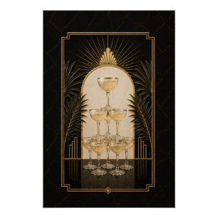 Champagne-Turm Art Deco Poster Bar Kunst