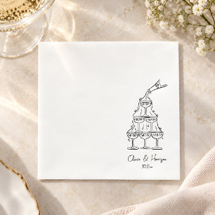 Champagne-Turm-Doodle-Hochzeitsskriptnamen Serviette