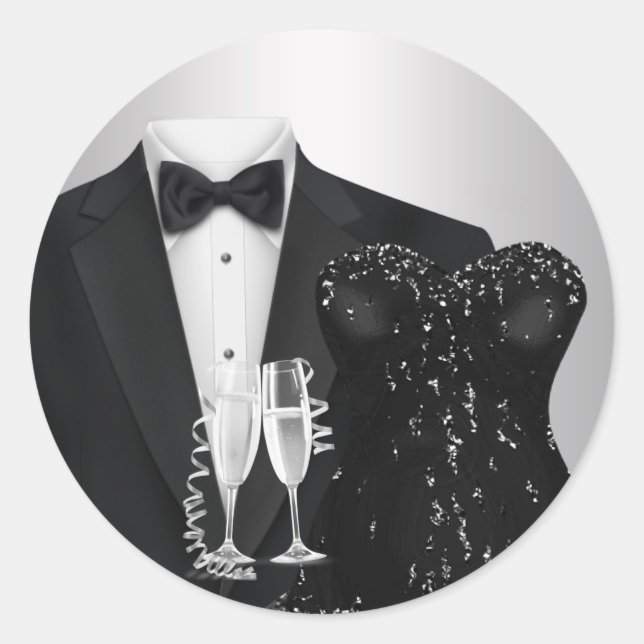Champagne Tuxedo Black Dress Party Stickers (Vorderseite)