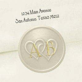 Champagne Two Hearts Intertwined Monogram Wedding Runder Aufkleber
