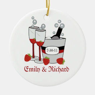 Champagne u. ErdbeerBrautparty-Datum Keramik Ornament