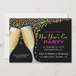 Champagne u. Party Des Confetti-Sylvesterabends Einladung