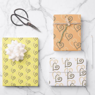Champagne und Khaki Linked Hearts Pattern Geschenkpapier Set