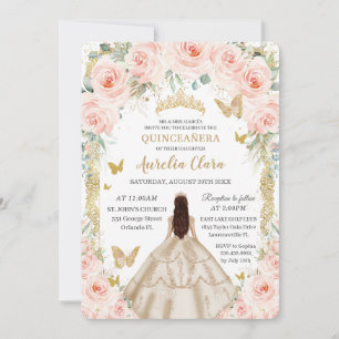 Champagne Vintag Gold Blütenblume Quinceañera Einladung