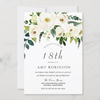Champagne White Floral Elegant 18. Geburtstag Part Einladung