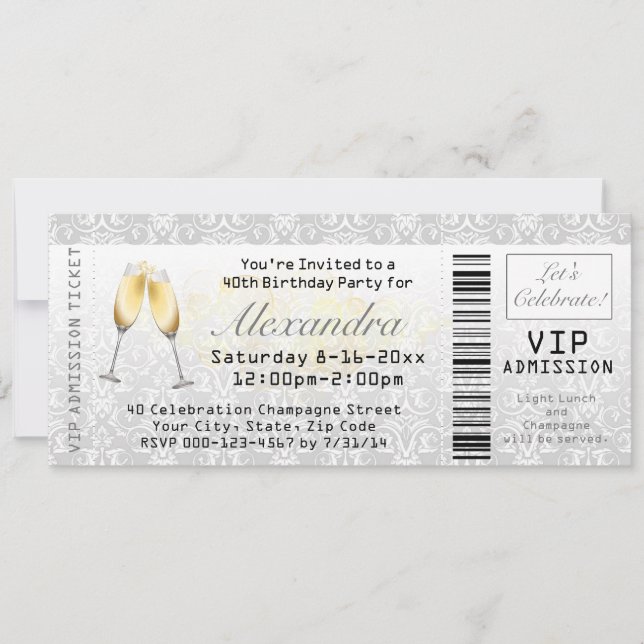 Champagne Womens 40. Geburtstag Party Ticket Einladung (Vorderseite)