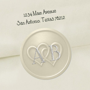 Champagne Zwei Herzen Silber-Monogramm-Hochzeit Runder Aufkleber